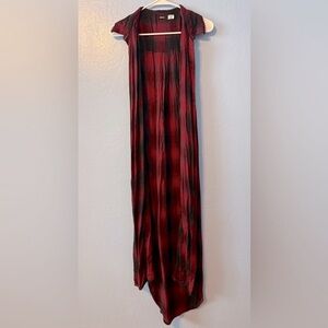 M/L BDG Plaid Red and Black Women's Long Vest Outerwear